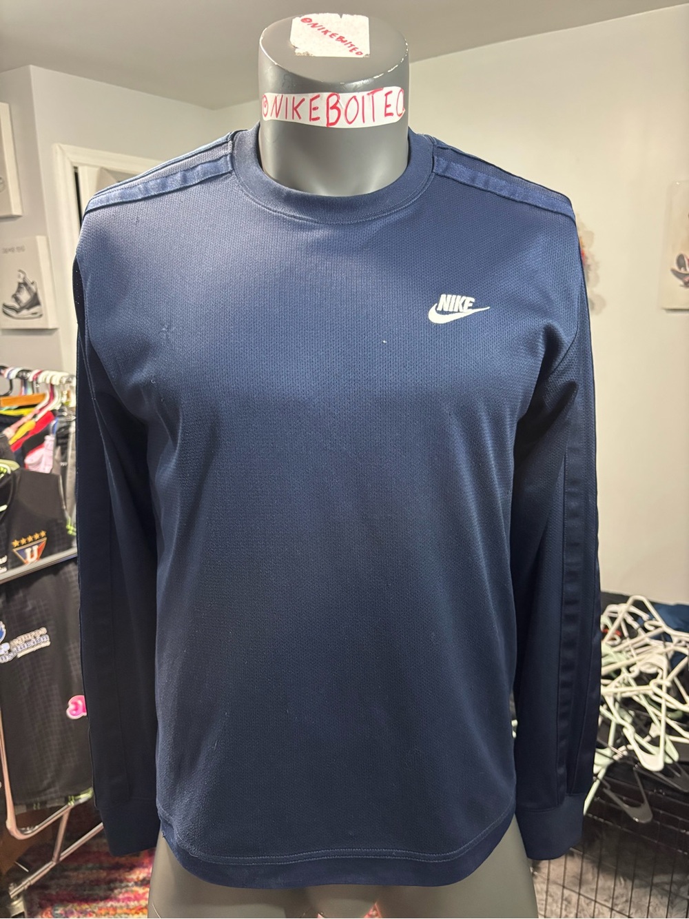 Nike Long Sleeve Jersey Shirt Dri-fit Mens Navy Blue Vintage Striped Medium
